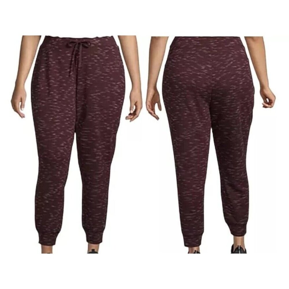 Xersion Jogger Pants Plus Size 2X Burgundy Spacedye Jersey Terry Knit Sweatpants - Picture 7 of 8